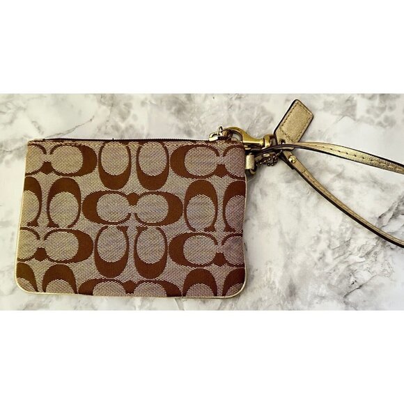 Coach Signature‎ Mini Brown Gold Wristlet Wallet - Picture 2 of 6